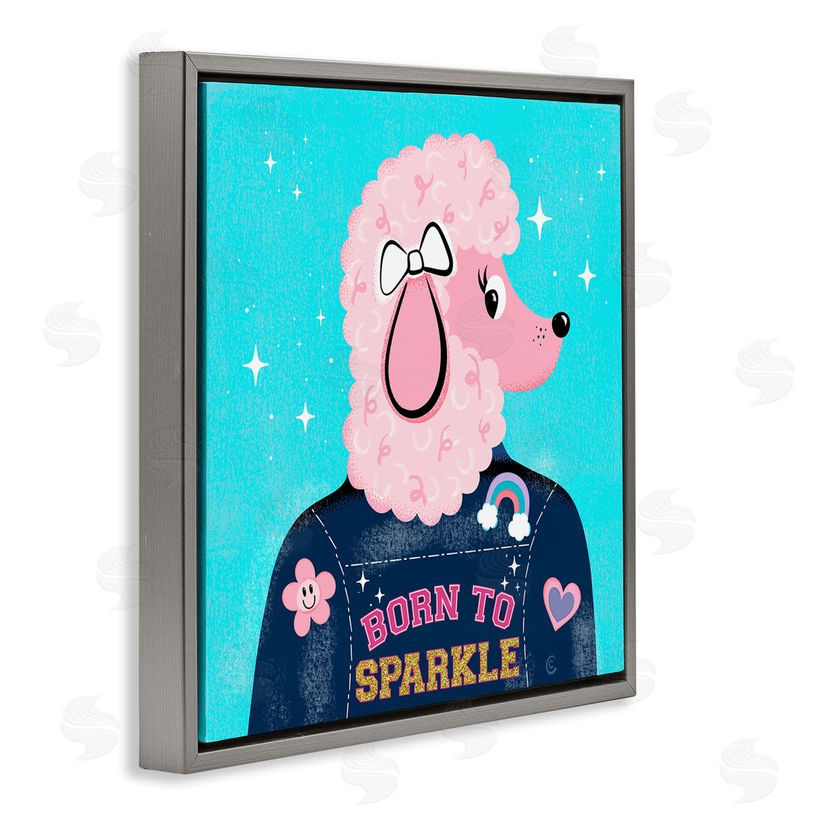 Carrie Cantwell Born To Sparkle Poodle Gray Floating Frame Canvas Wall Art Print