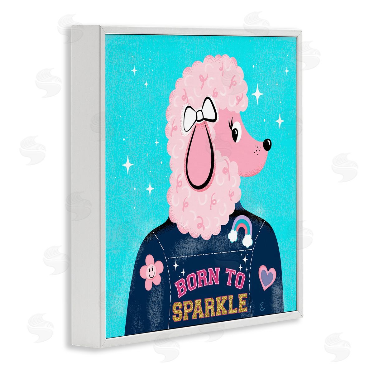 Carrie Cantwell Born To Sparkle Poodle White Framed Giclee Wall Art Print