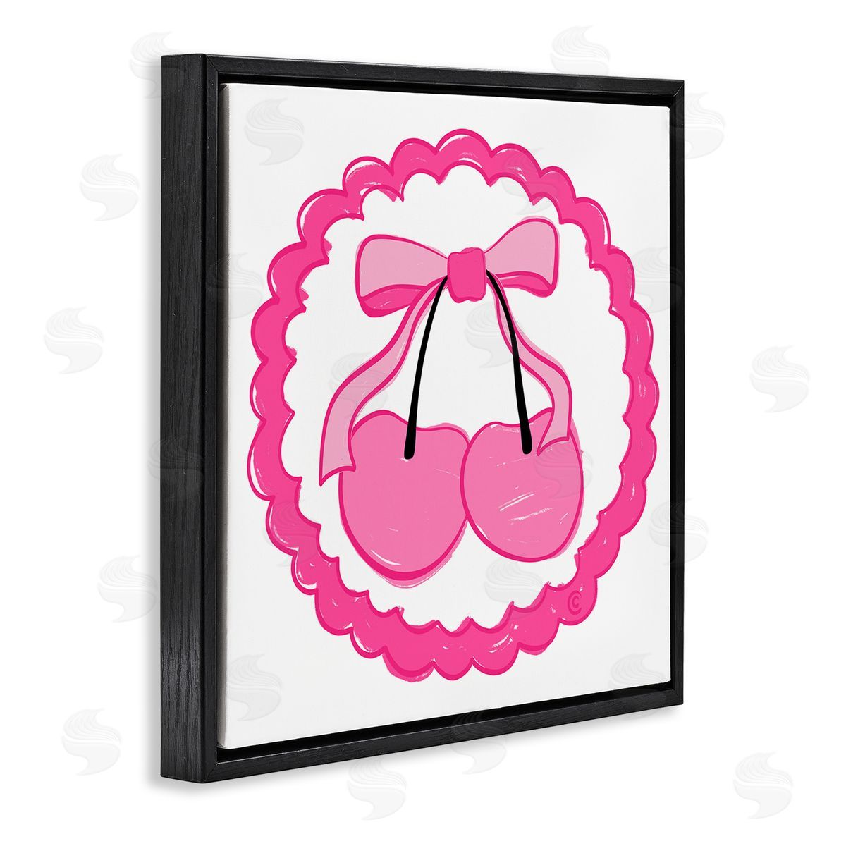 Carrie Cantwell Pink Cherries & Bow Black Floating Frame Canvas Wall Art Print