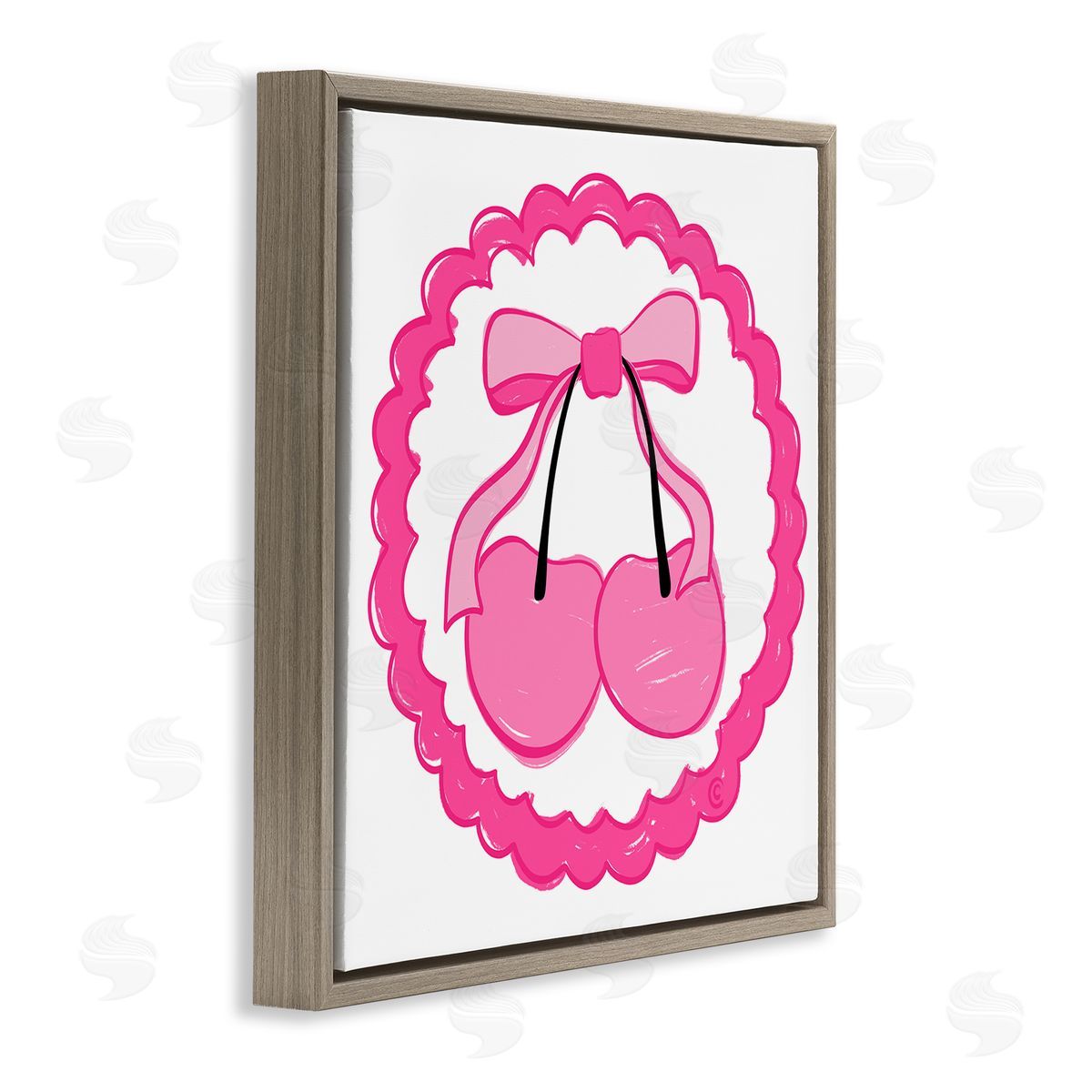 Carrie Cantwell Pink Cherries & Bow Brown Floating Frame Canvas Wall Art Print