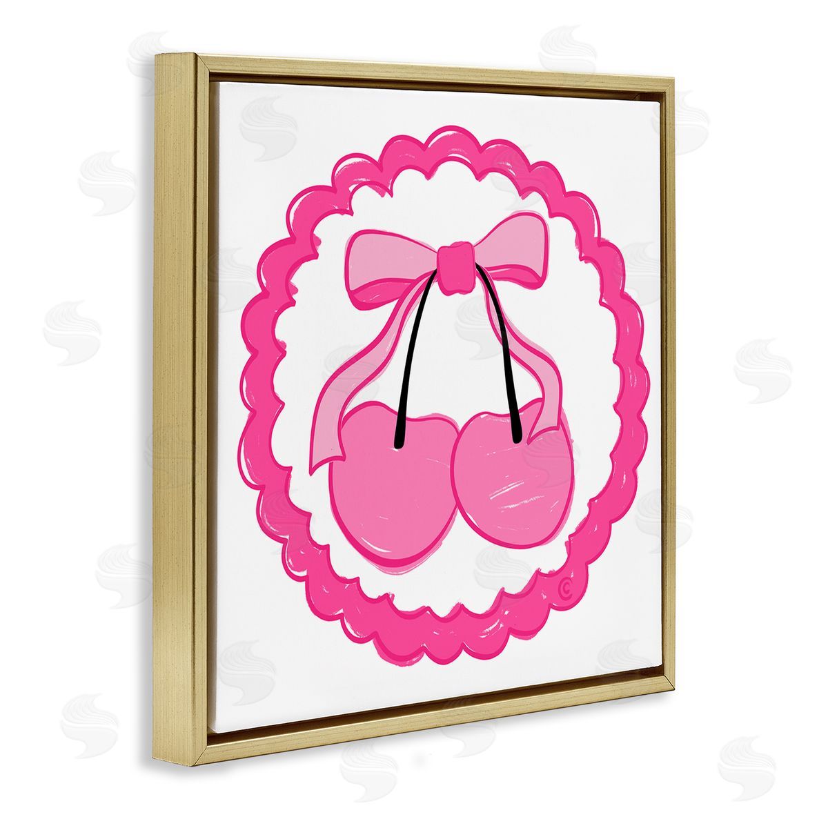 Carrie Cantwell Pink Cherries & Bow Gold Floating Frame Canvas Wall Art Print