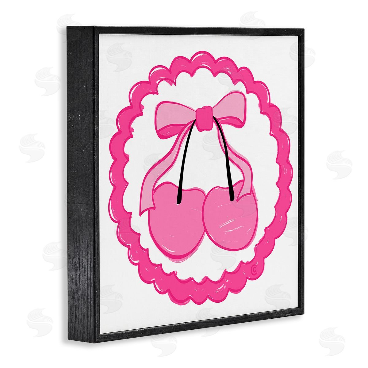Carrie Cantwell Pink Cherries & Bow Black Framed Giclee Wall Art Print