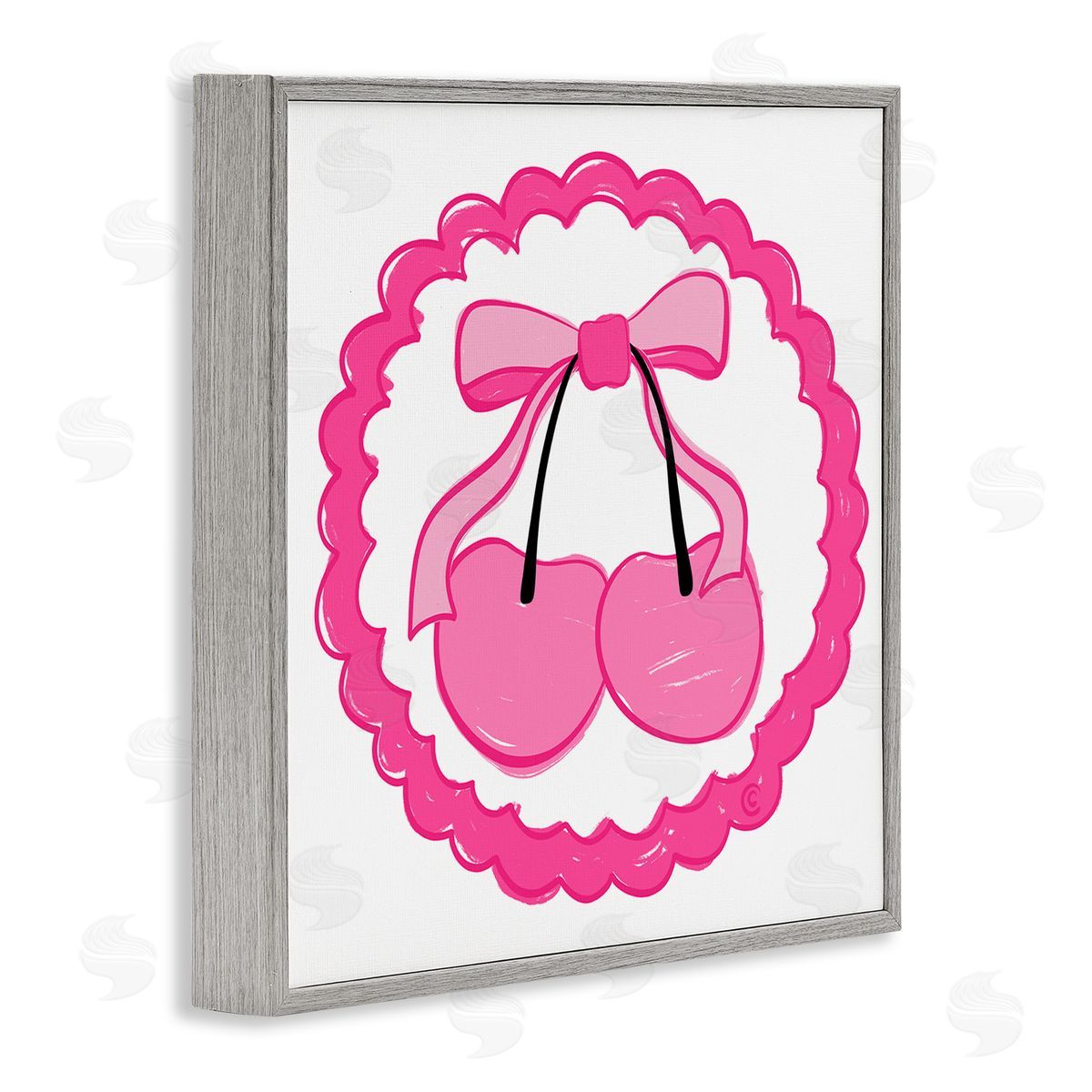 Carrie Cantwell Pink Cherries & Bow Gray Framed Giclee Wall Art Print