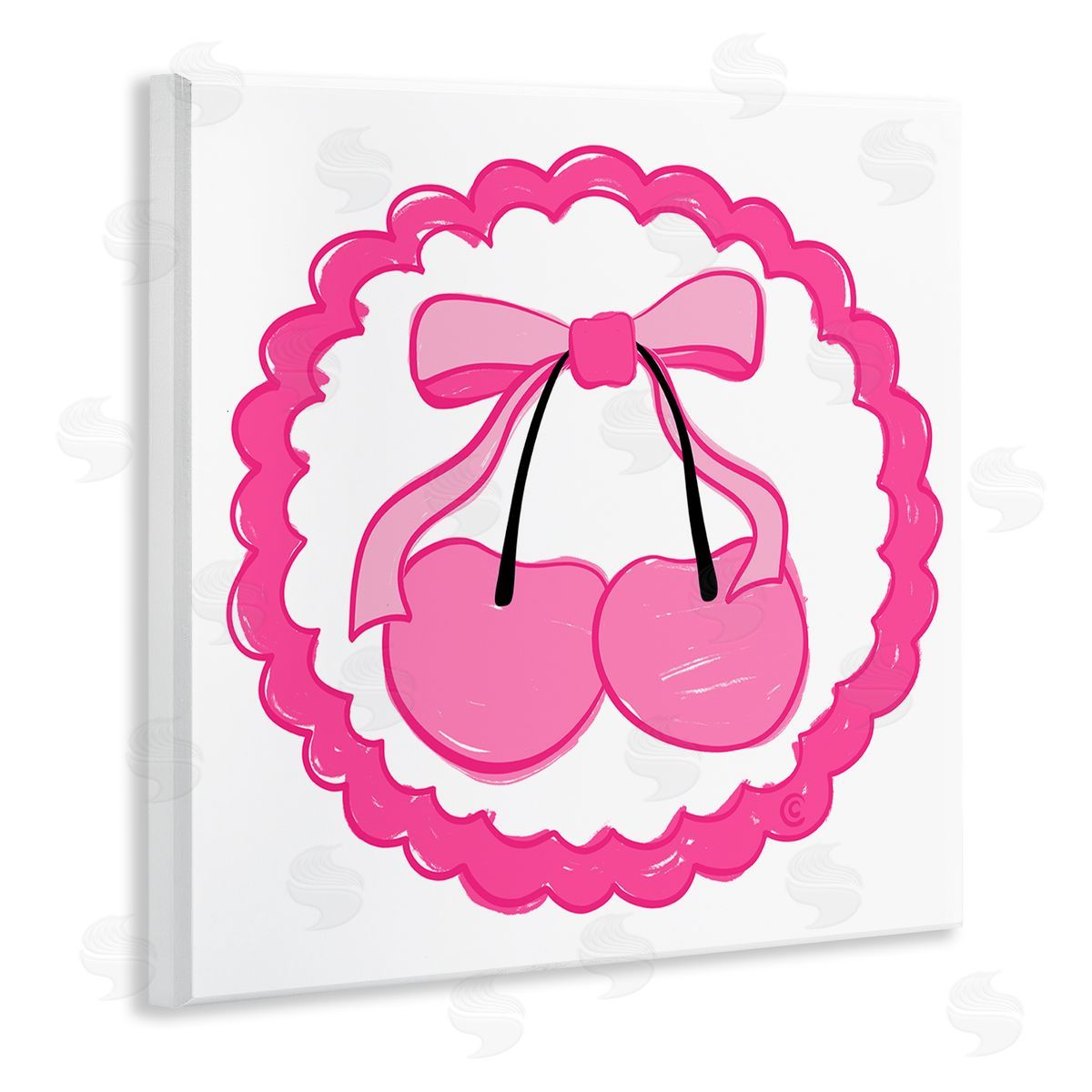 Carrie Cantwell Pink Cherries & Bow Wooden Wall Plaque Art Print