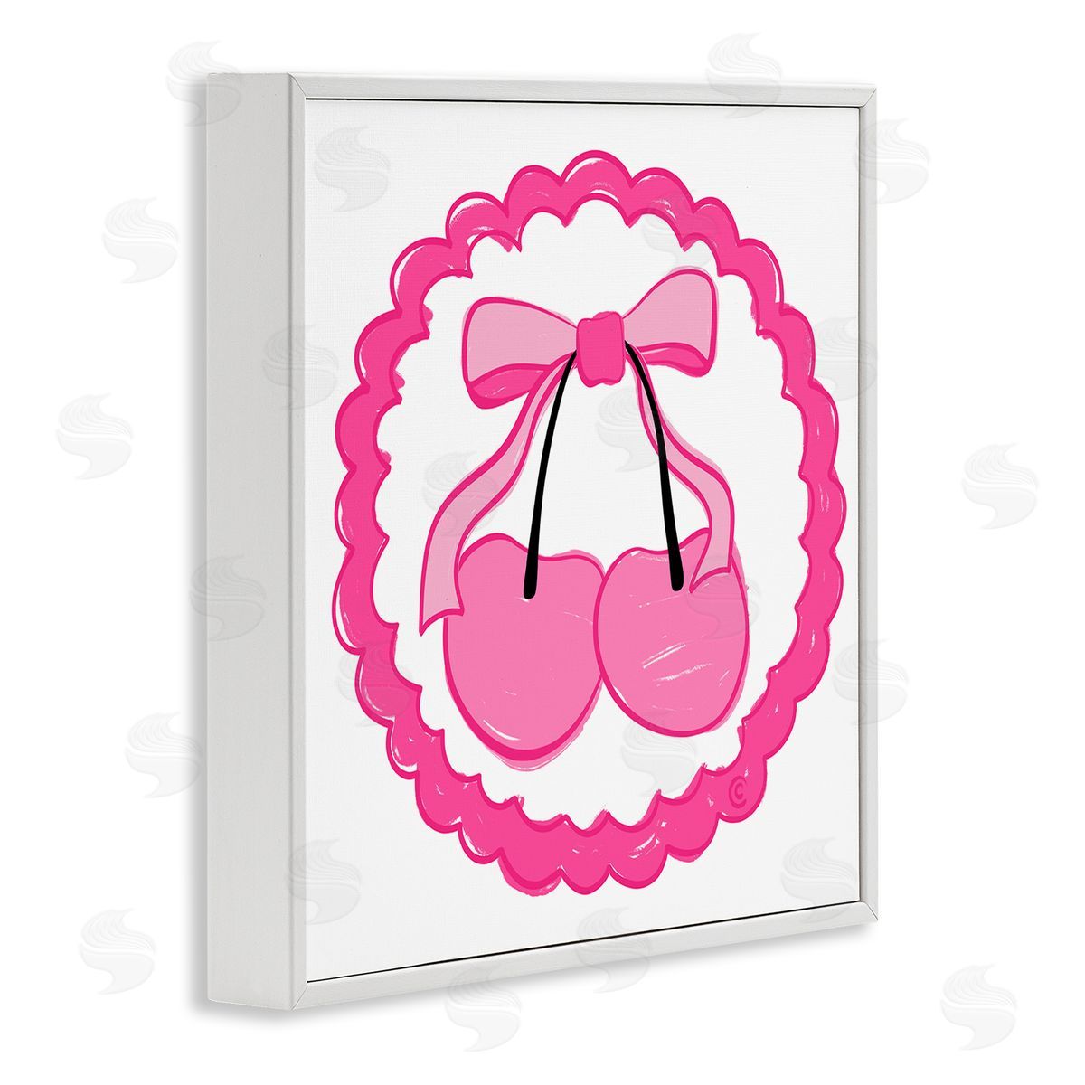Carrie Cantwell Pink Cherries & Bow White Framed Giclee Wall Art Print