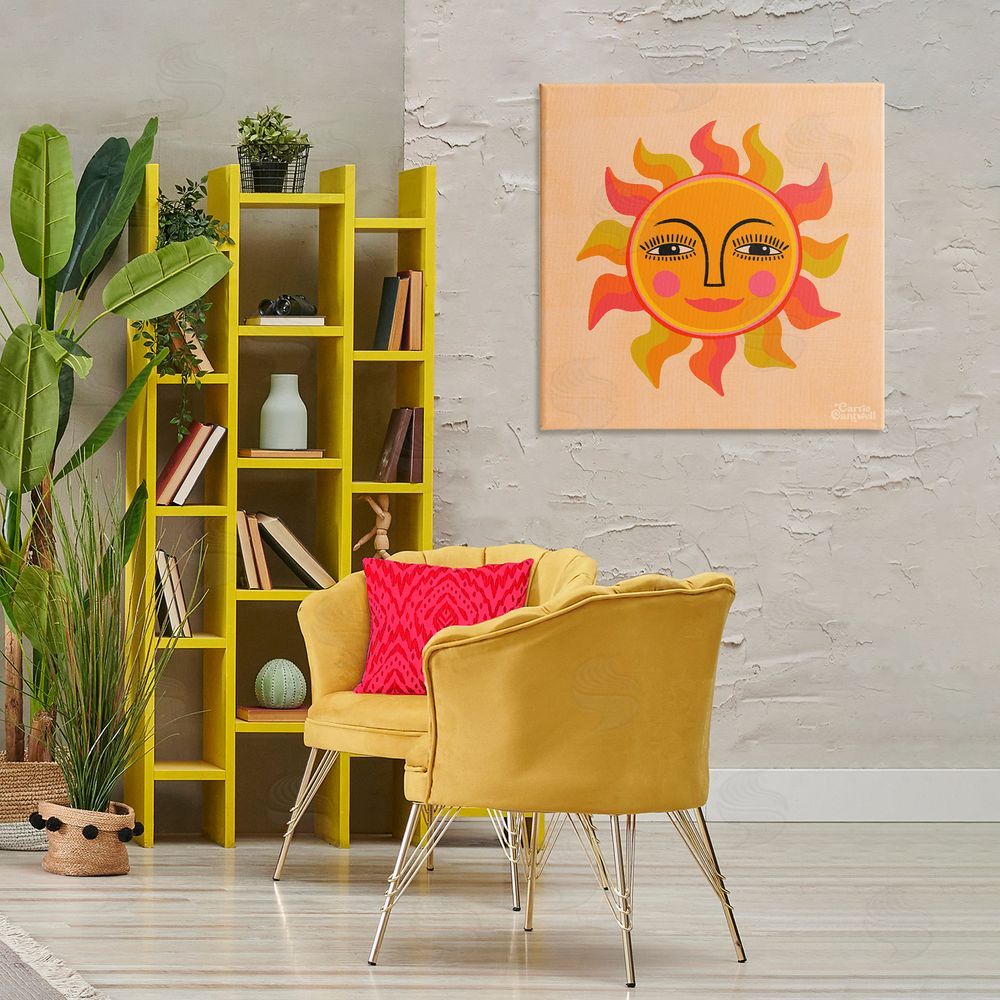 Carrie Cantwell Retro Boho Sun Canvas Wall Art Print in Room