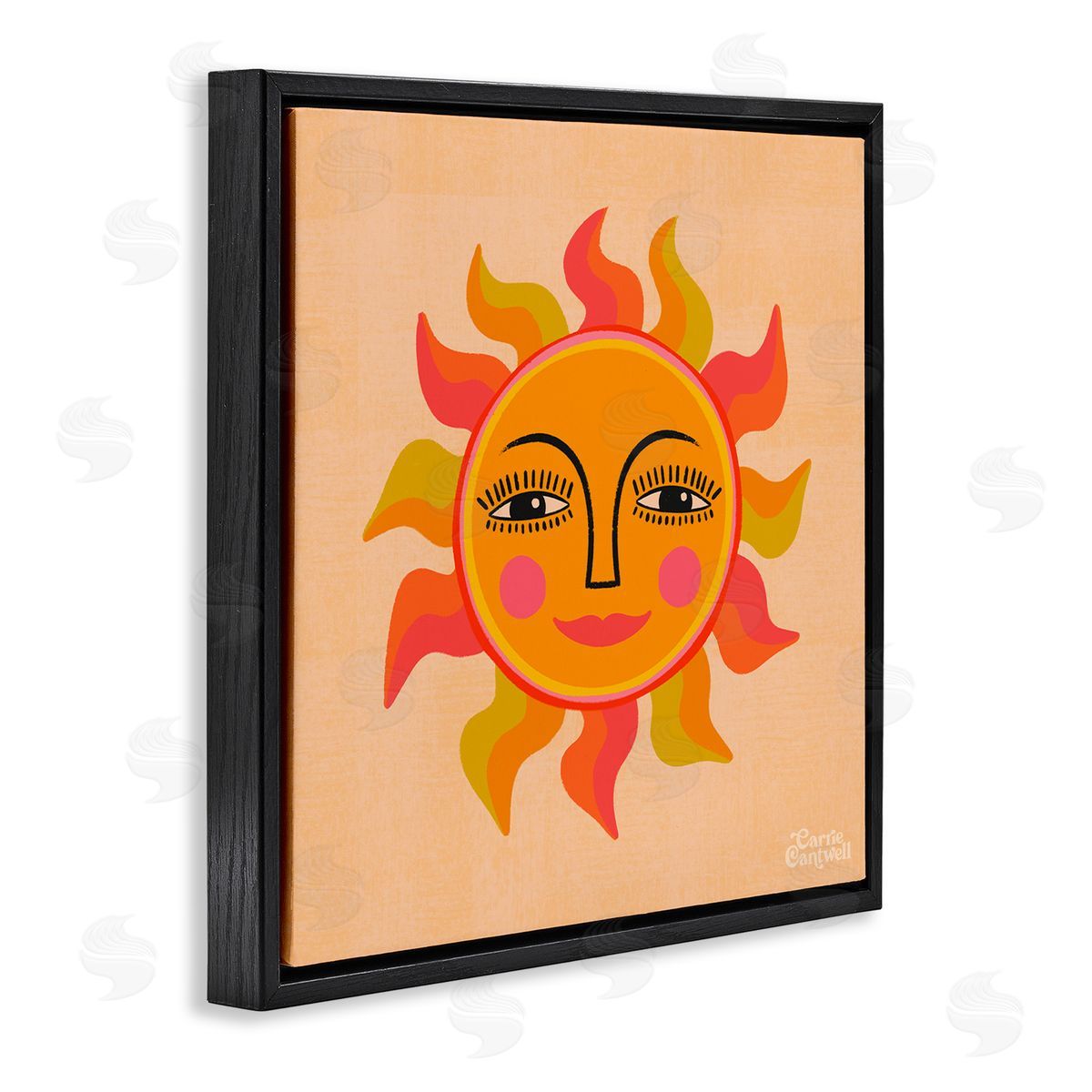 Carrie Cantwell Retro Boho Sun Black Floating Frame Canvas Wall Art Print