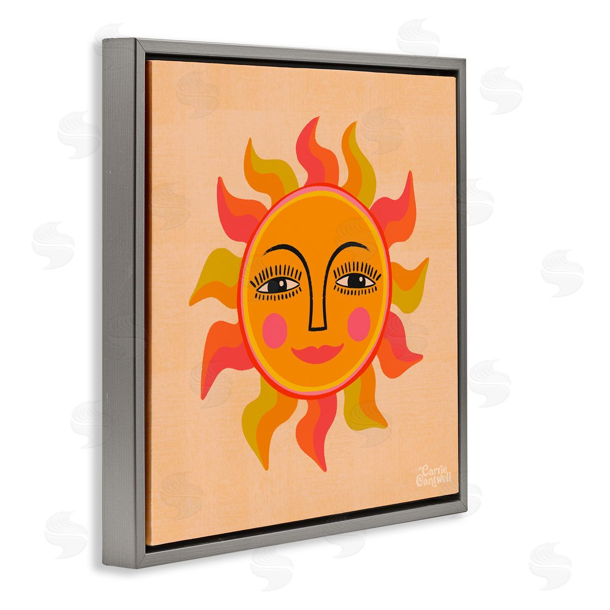 Carrie Cantwell Retro Boho Sun Gray Floating Frame Canvas Wall Art Print