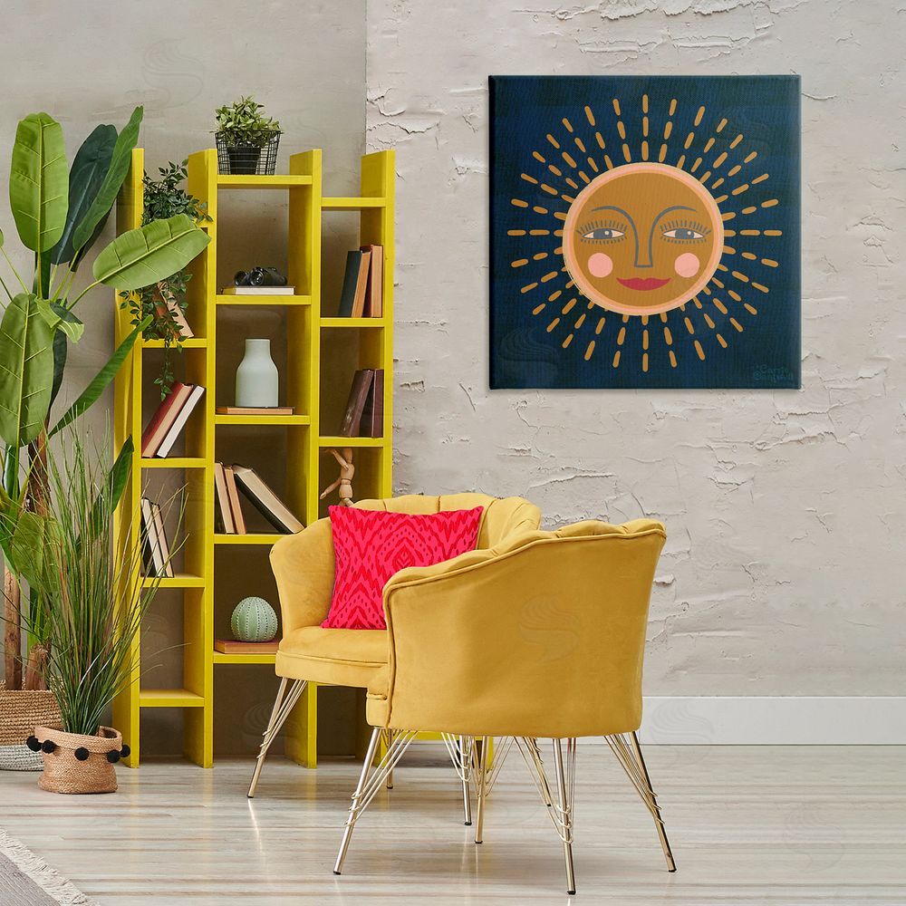 Carrie Cantwell Boho Smile Sun Canvas Wall Art Print in Room