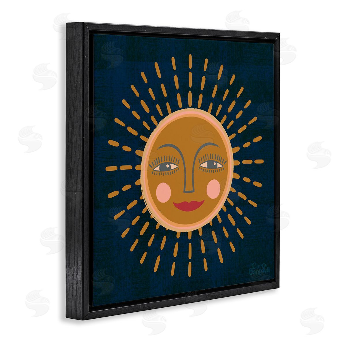 Carrie Cantwell Boho Smile Sun Black Floating Frame Canvas Wall Art Print