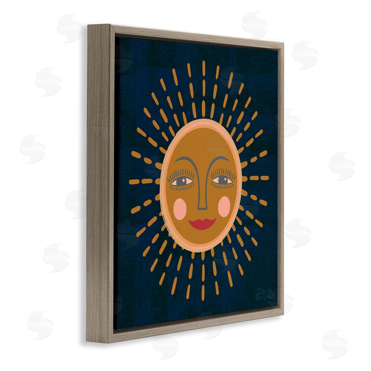 Carrie Cantwell Boho Smile Sun Brown Floating Frame Canvas Wall Art Print