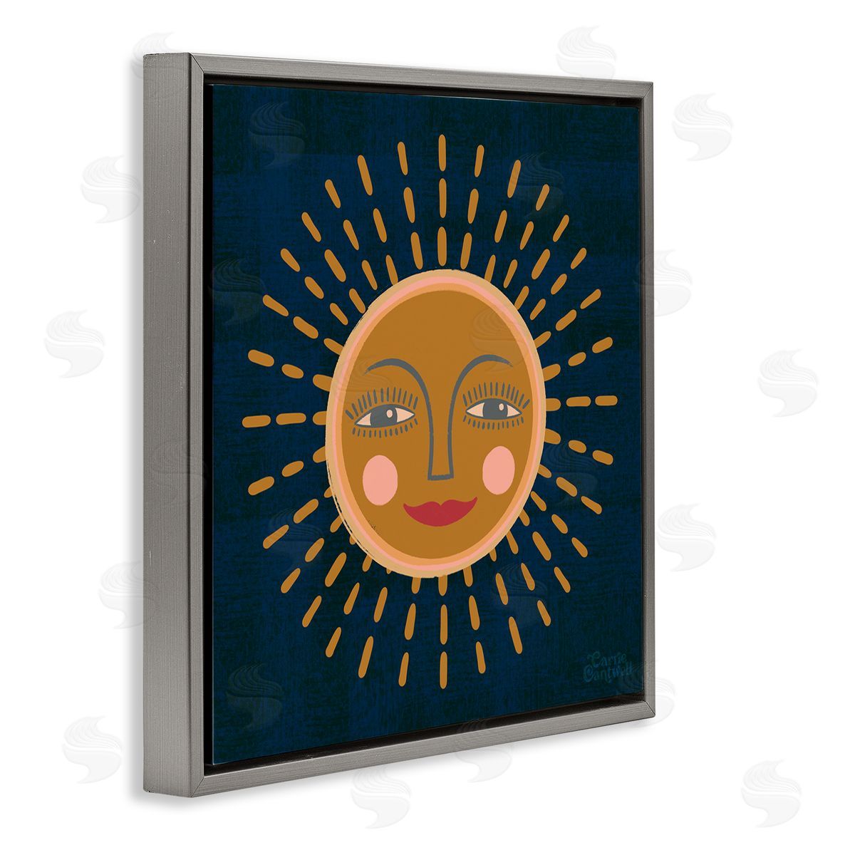 Carrie Cantwell Boho Smile Sun Gray Floating Frame Canvas Wall Art Print