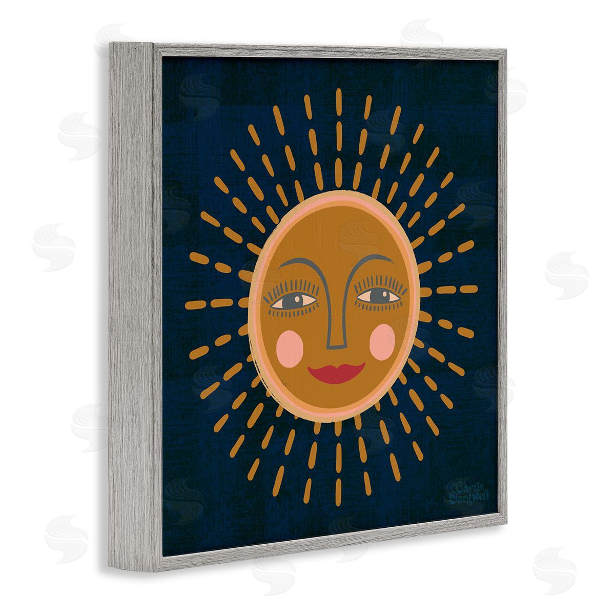 Carrie Cantwell Boho Smile Sun Gray Framed Giclee Wall Art Print