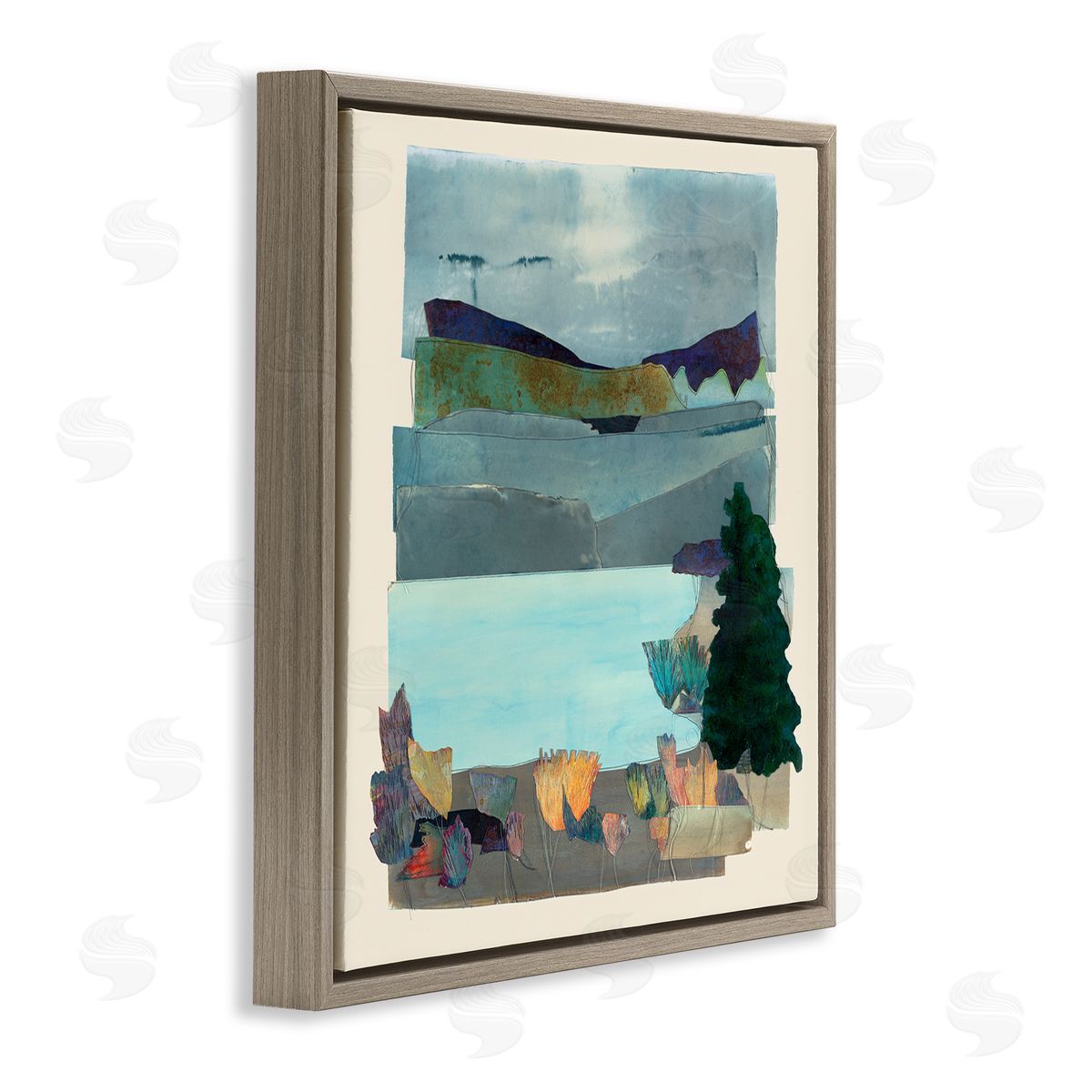 Sara Everett Abstract Lake View Scene Brown Floating Frame Canvas Wall Art Print