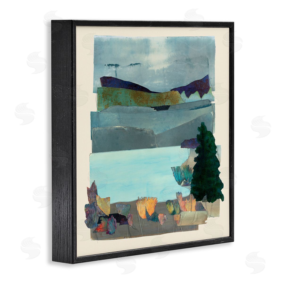Sara Everett Abstract Lake View Scene Black Framed Giclee Wall Art Print