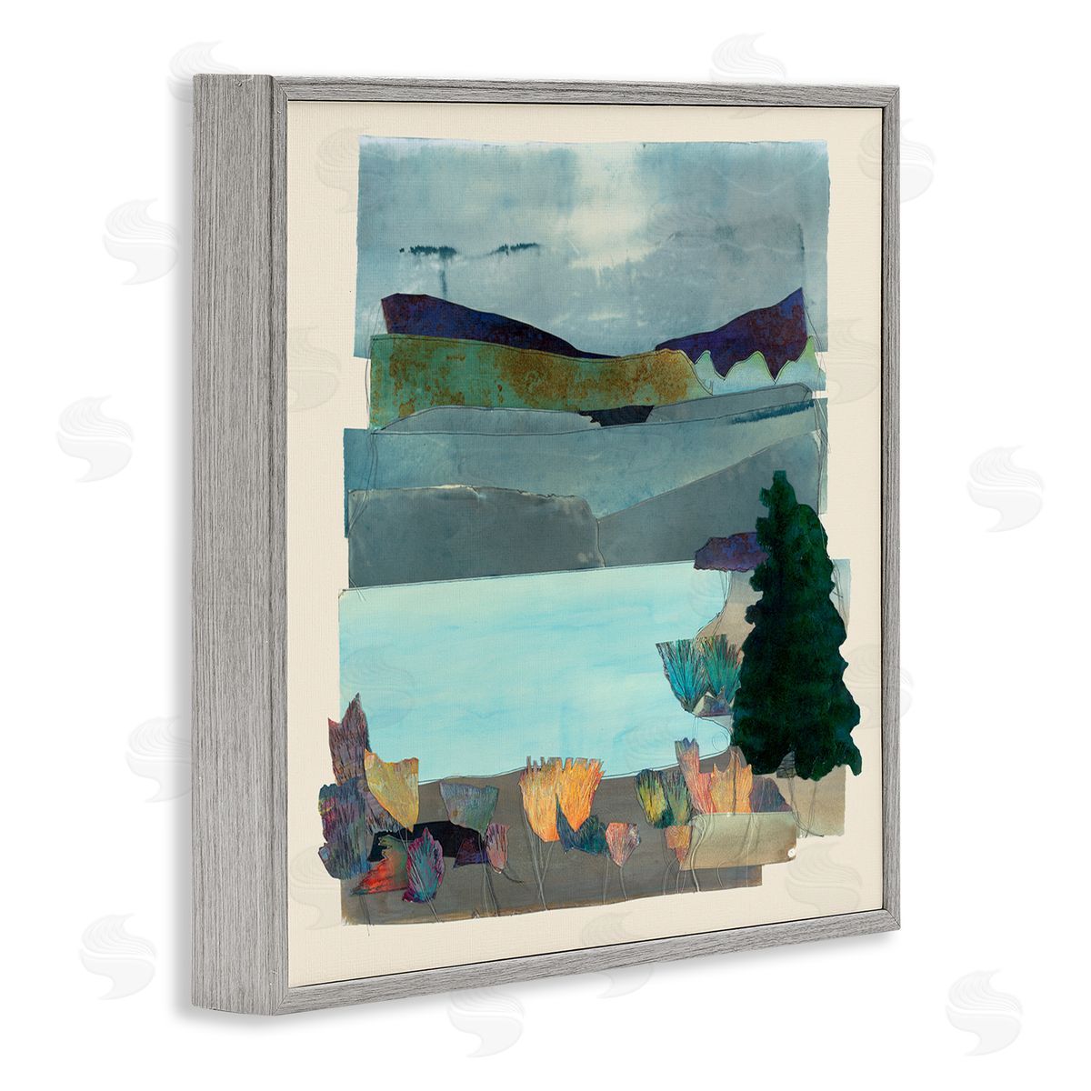 Sara Everett Abstract Lake View Scene Gray Framed Giclee Wall Art Print