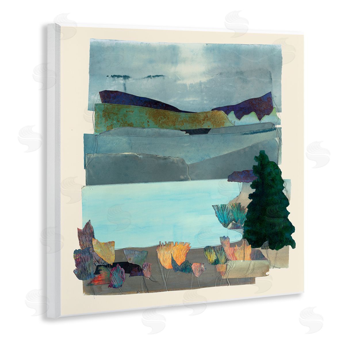 Sara Everett Abstract Lake View Scene Wooden Wall Plaque Art Print