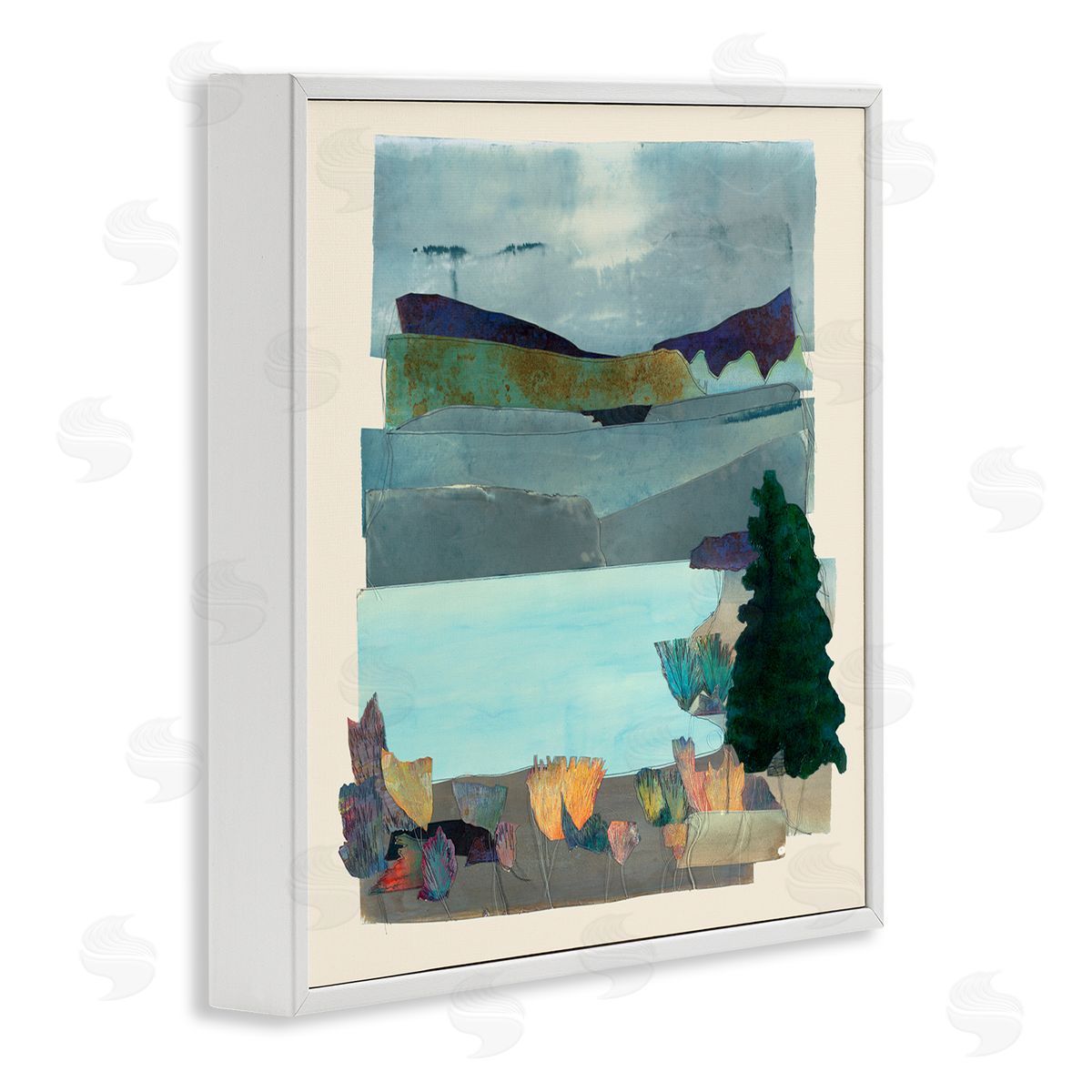 Sara Everett Abstract Lake View Scene White Framed Giclee Wall Art Print