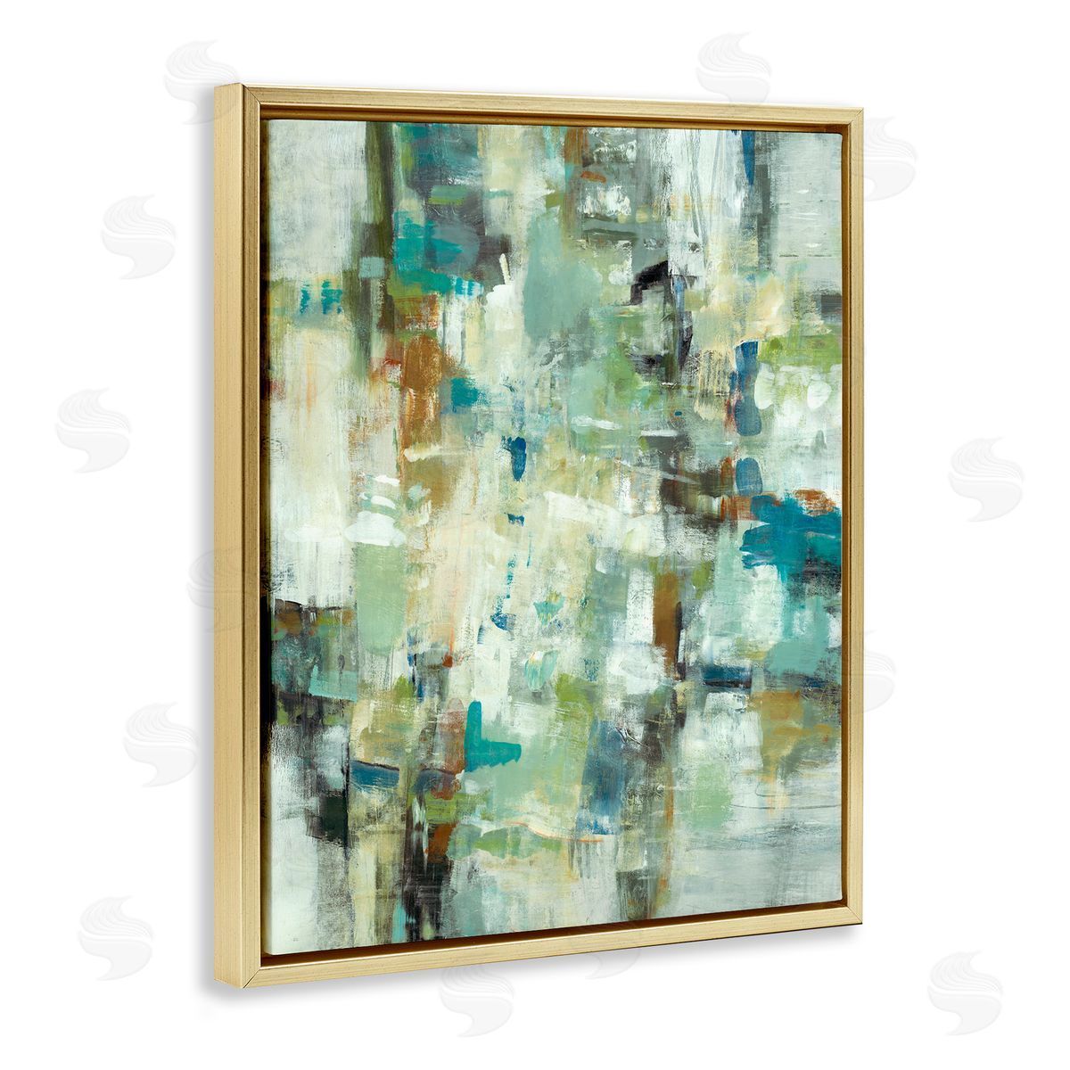 Lisa Ridgers Restless Green Abstraction Gold Floating Frame Canvas Wall Art Print