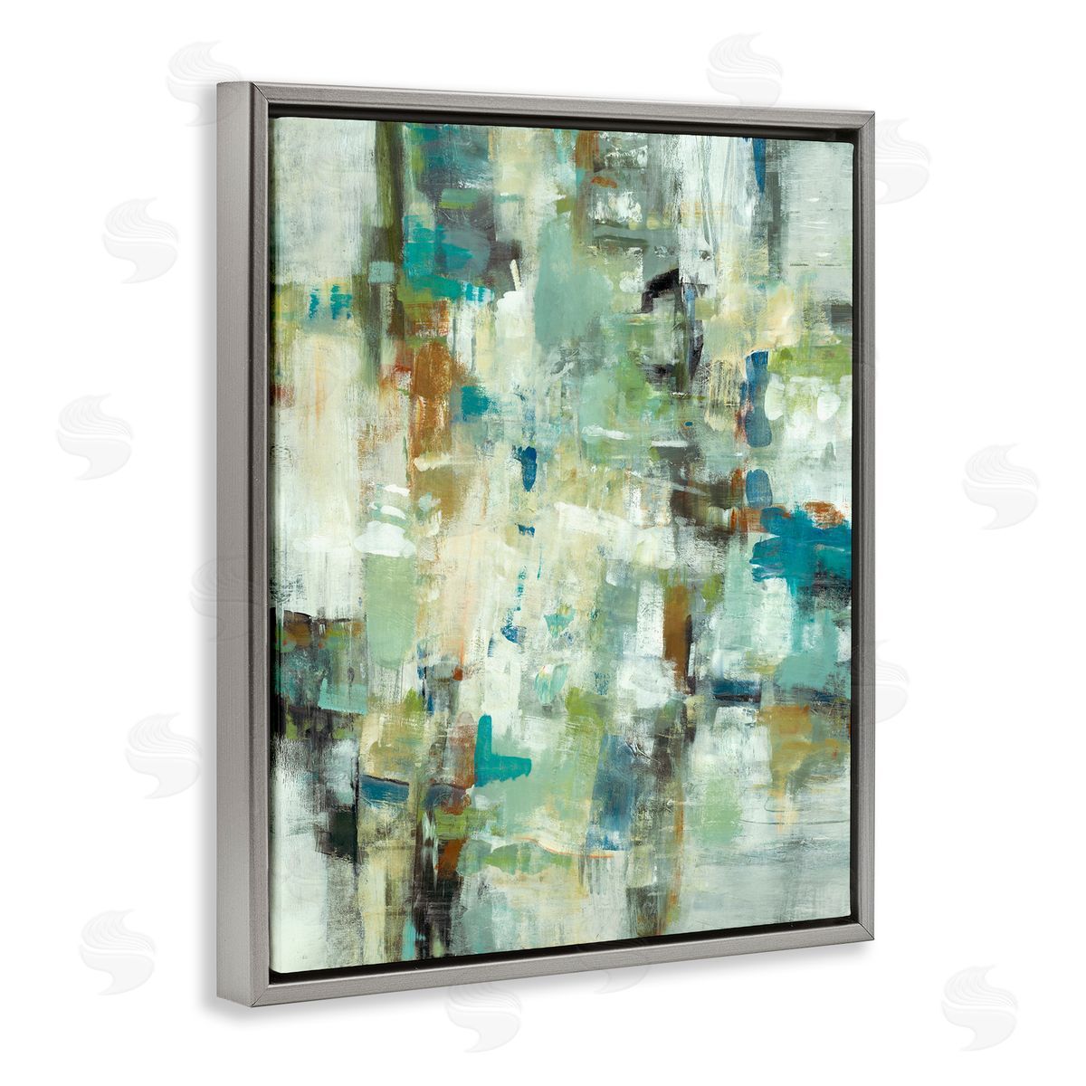 Lisa Ridgers Restless Green Abstraction Gray Floating Frame Canvas Wall Art Print