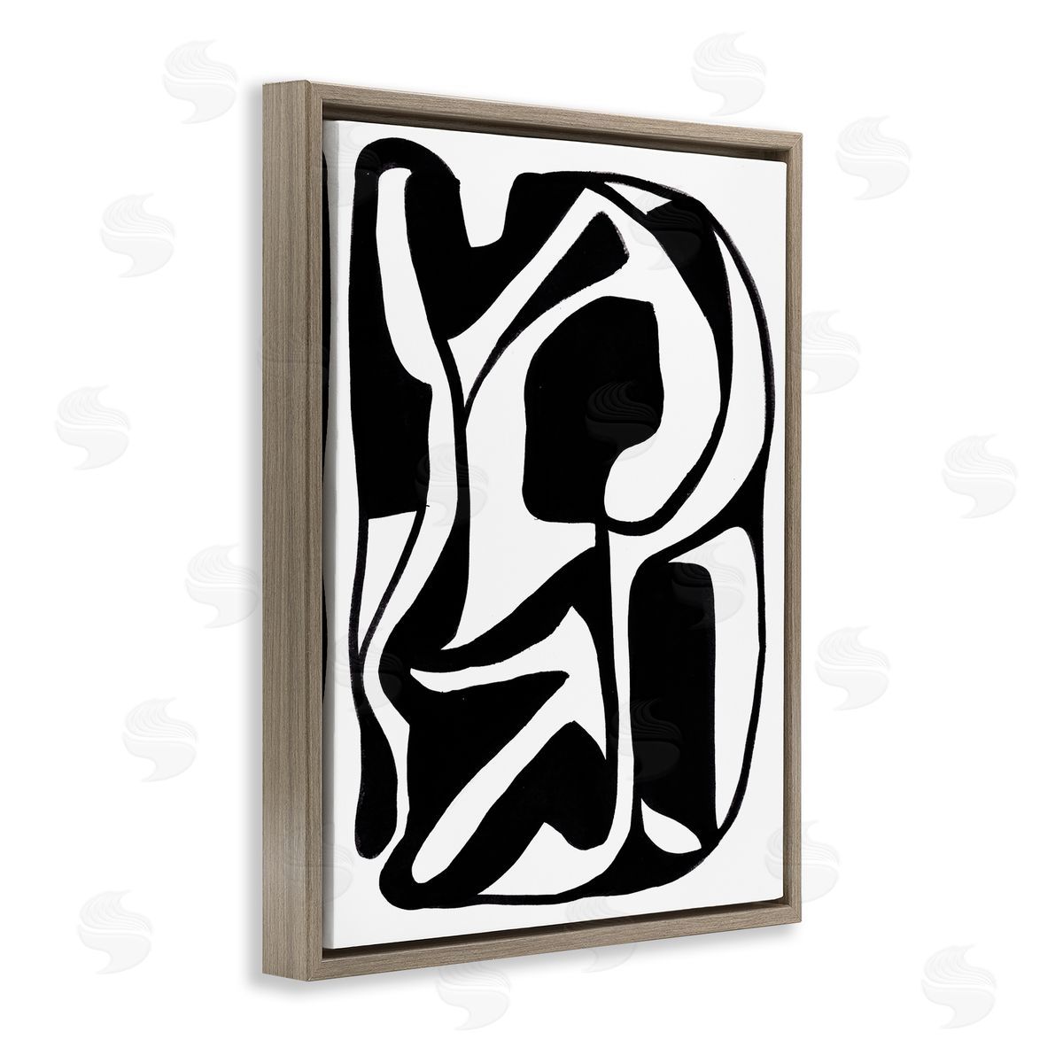 Bea Dina Swirling Ink Pattern Brown Floating Frame Canvas Wall Art Print