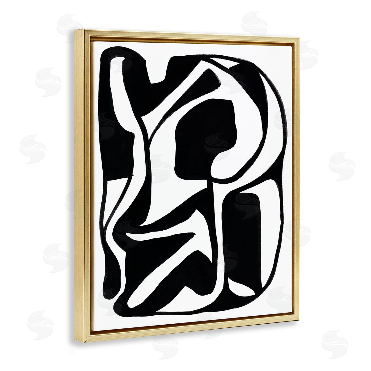 Bea Dina Swirling Ink Pattern Gold Floating Frame Canvas Wall Art Print