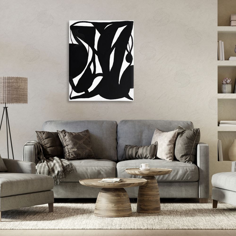 Bea Dina Black Swirled Ink Canvas Wall Art Print in Room
