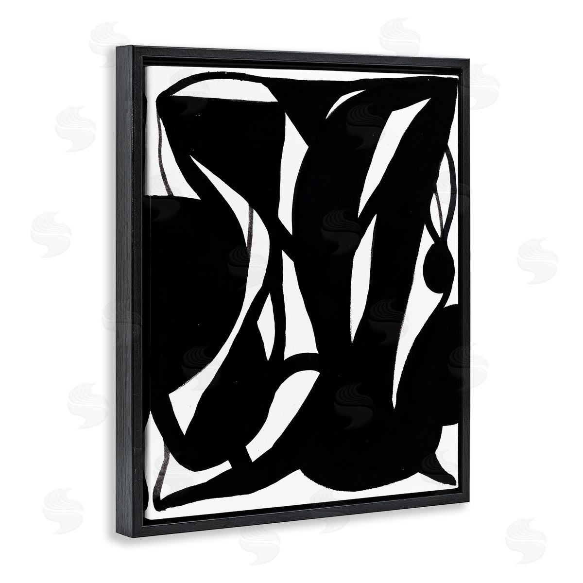 Bea Dina Black Swirled Ink Black Floating Frame Canvas Wall Art Print