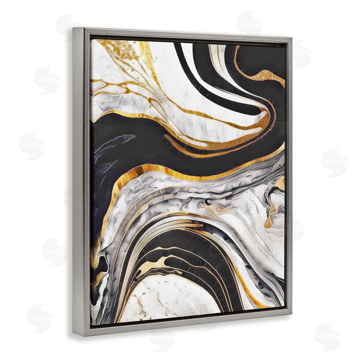 Jesse Keith Marbled Fluid Gold Accent Gray Floating Frame Canvas Wall Art Print