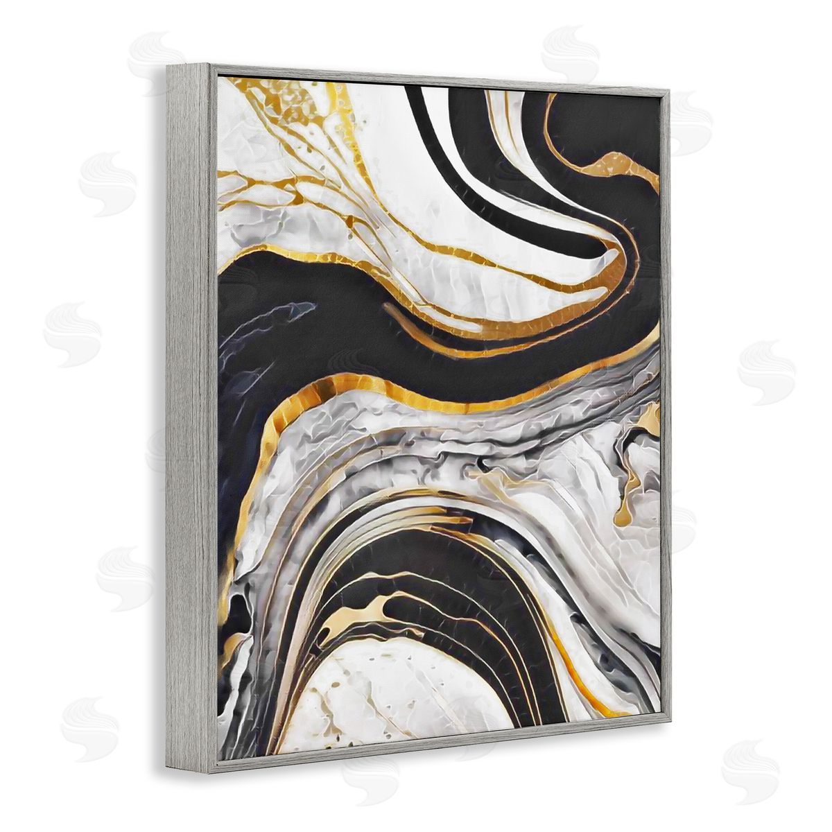 Jesse Keith Marbled Fluid Gold Accent Gray Framed Giclee Wall Art Print