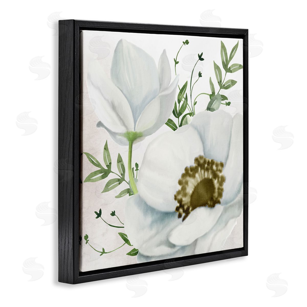 Kim Allen Magnolia & Leaf Sprigs Black Floating Frame Canvas Wall Art Print