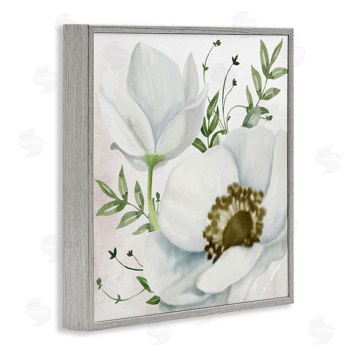 Kim Allen Magnolia & Leaf Sprigs Gray Framed Giclee Wall Art Print