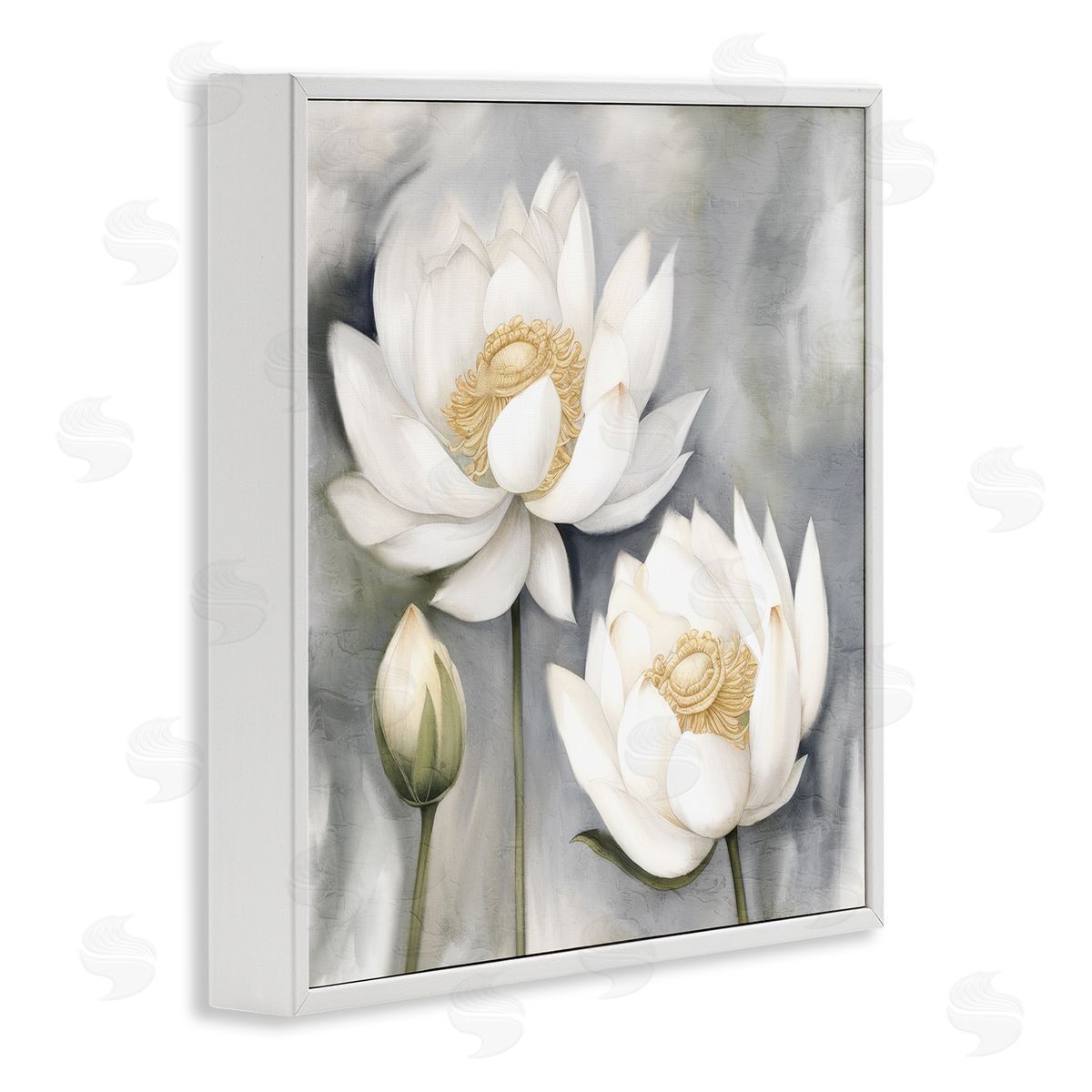 Kim Allen White Lotuses on Grey White Framed Giclee Wall Art Print