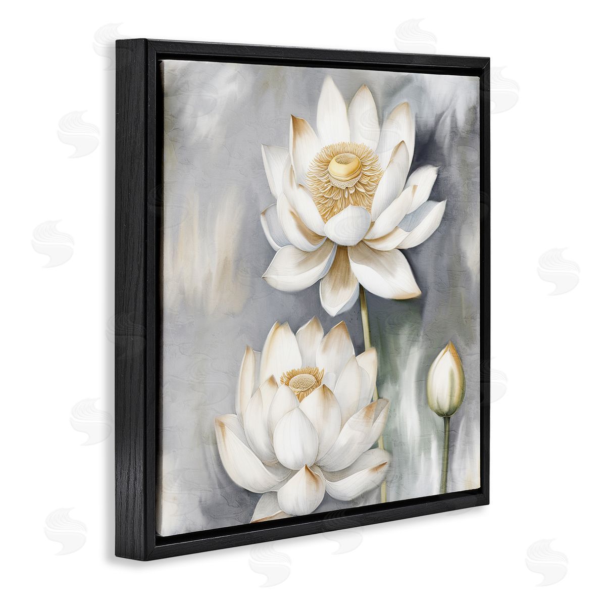 Kim Allen Budding White Lotus Black Floating Frame Canvas Wall Art Print