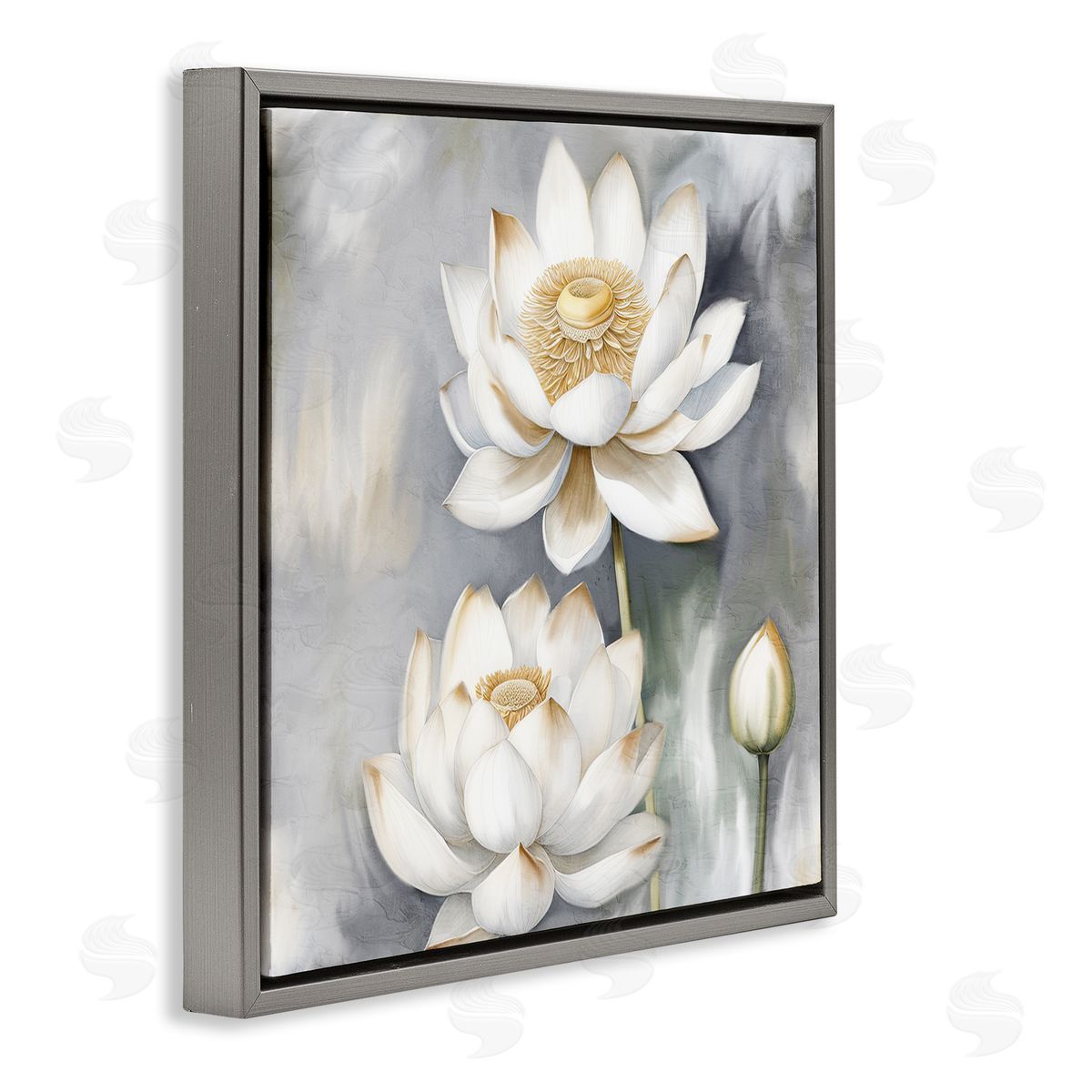 Kim Allen Budding White Lotus Gray Floating Frame Canvas Wall Art Print