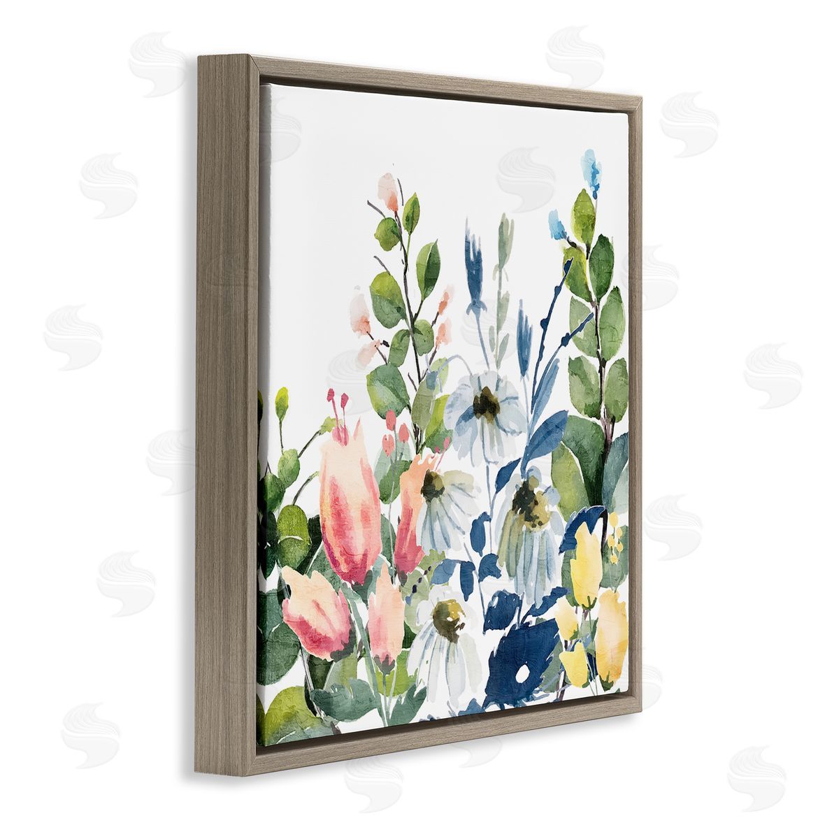 Kim Allen Assorted Spring Blooms Brown Floating Frame Canvas Wall Art Print