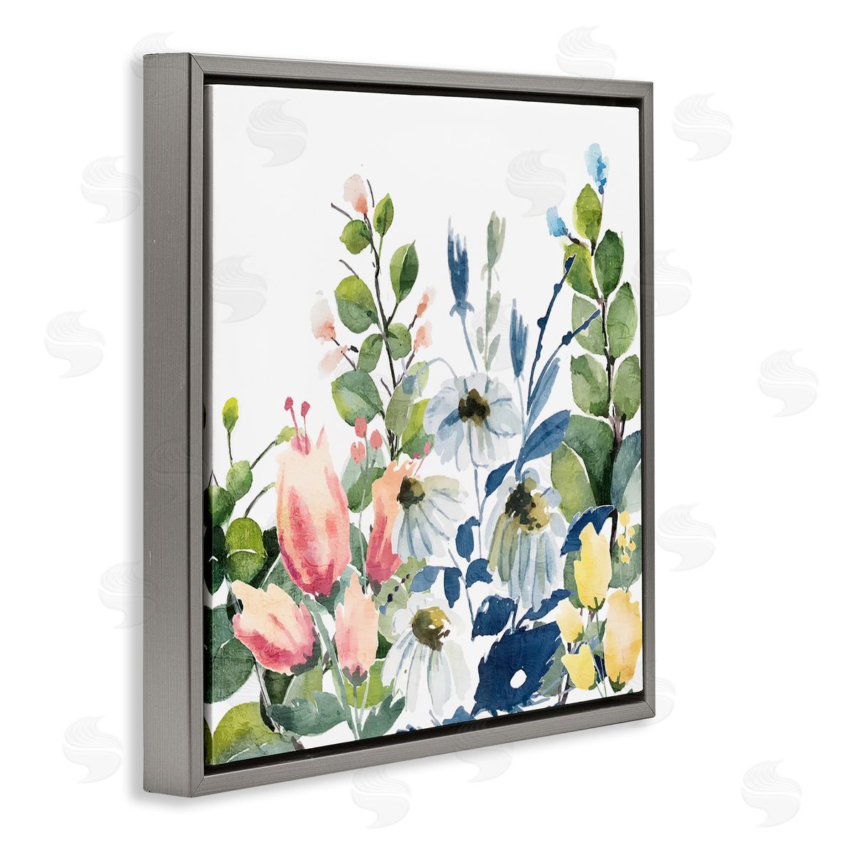 Kim Allen Assorted Spring Blooms Gray Floating Frame Canvas Wall Art Print