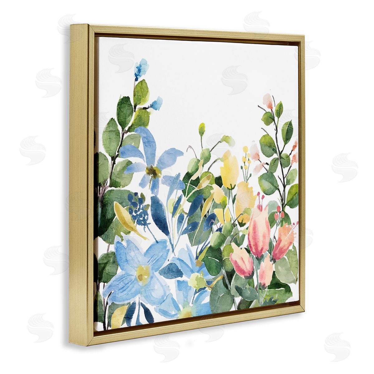 Kim Allen Leafy Spring Blooms Gold Floating Frame Canvas Wall Art Print