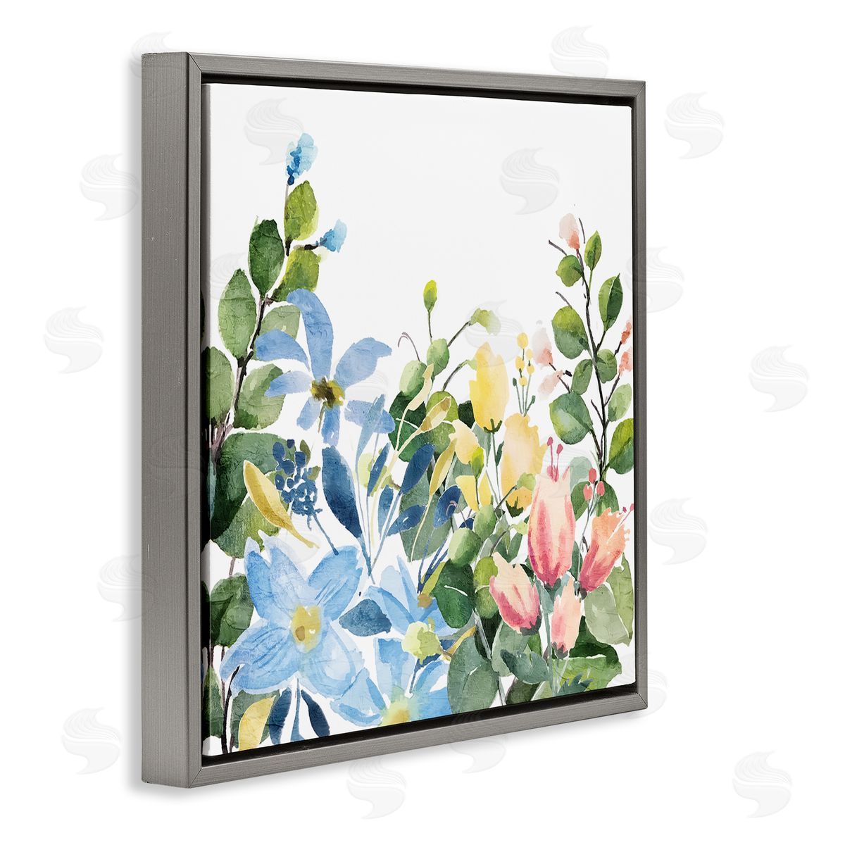 Kim Allen Leafy Spring Blooms Gray Floating Frame Canvas Wall Art Print