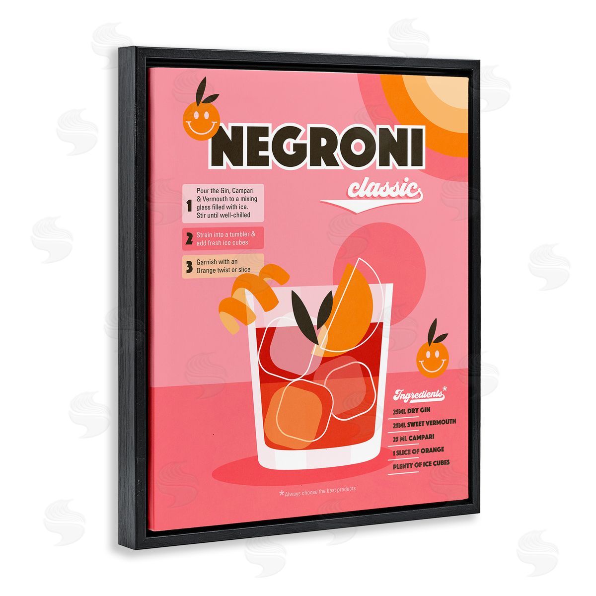Dominique Vari Retro Negroni Cocktail Recipe Black Floating Frame Canvas Wall Art Print