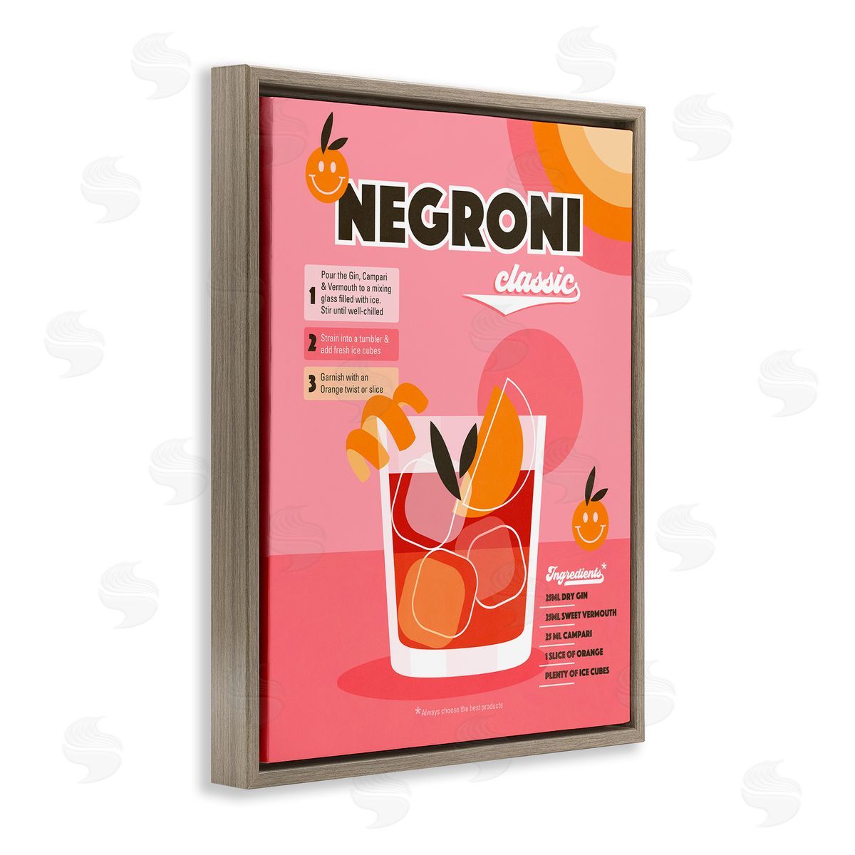 Dominique Vari Retro Negroni Cocktail Recipe Brown Floating Frame Canvas Wall Art Print