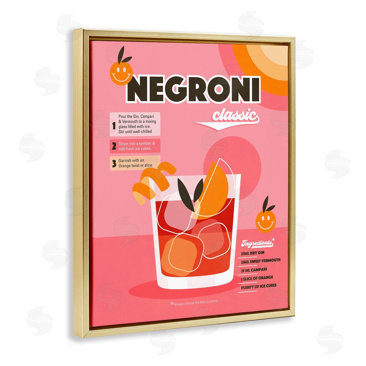 Dominique Vari Retro Negroni Cocktail Recipe Gold Floating Frame Canvas Wall Art Print