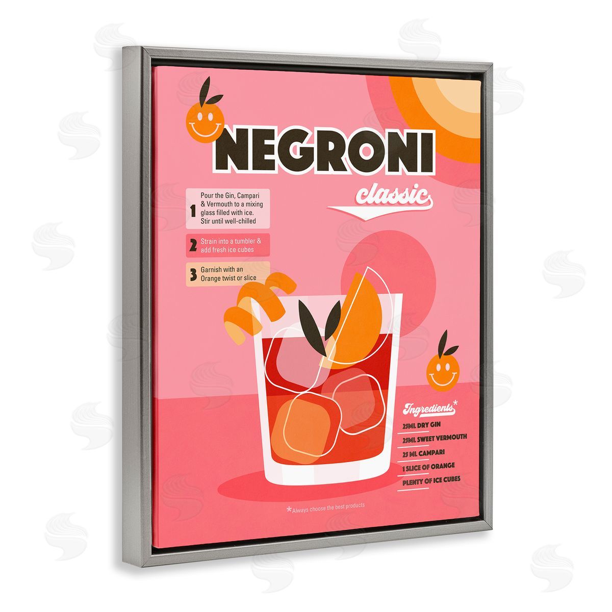 Dominique Vari Retro Negroni Cocktail Recipe Gray Floating Frame Canvas Wall Art Print