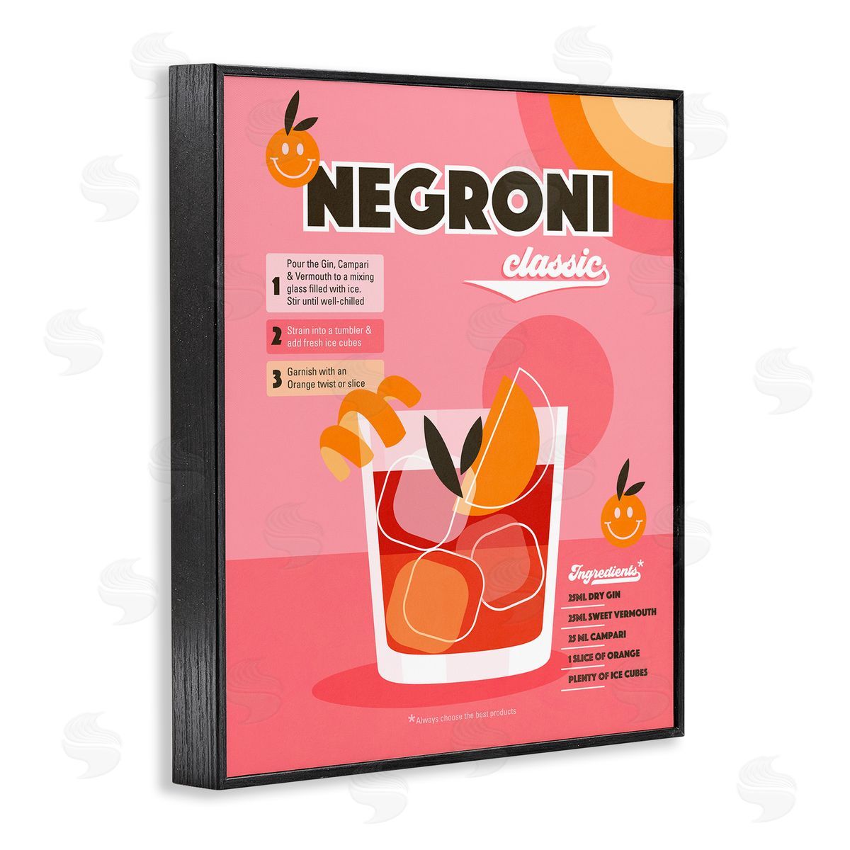 Dominique Vari Retro Negroni Cocktail Recipe Black Framed Giclee Wall Art Print