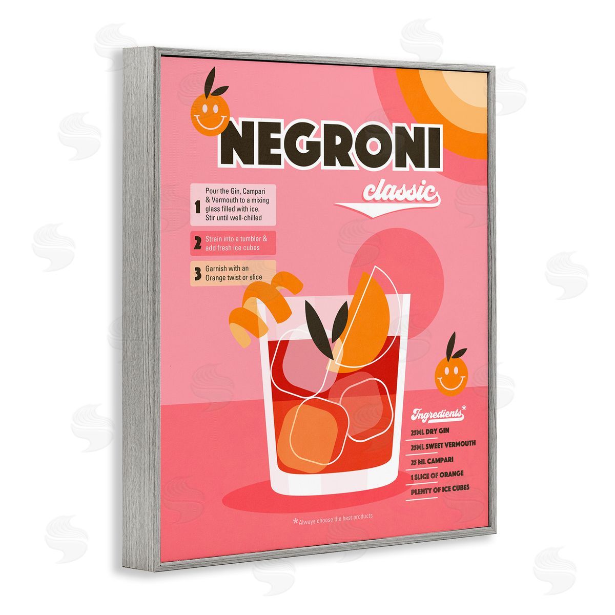 Dominique Vari Retro Negroni Cocktail Recipe Gray Framed Giclee Wall Art Print