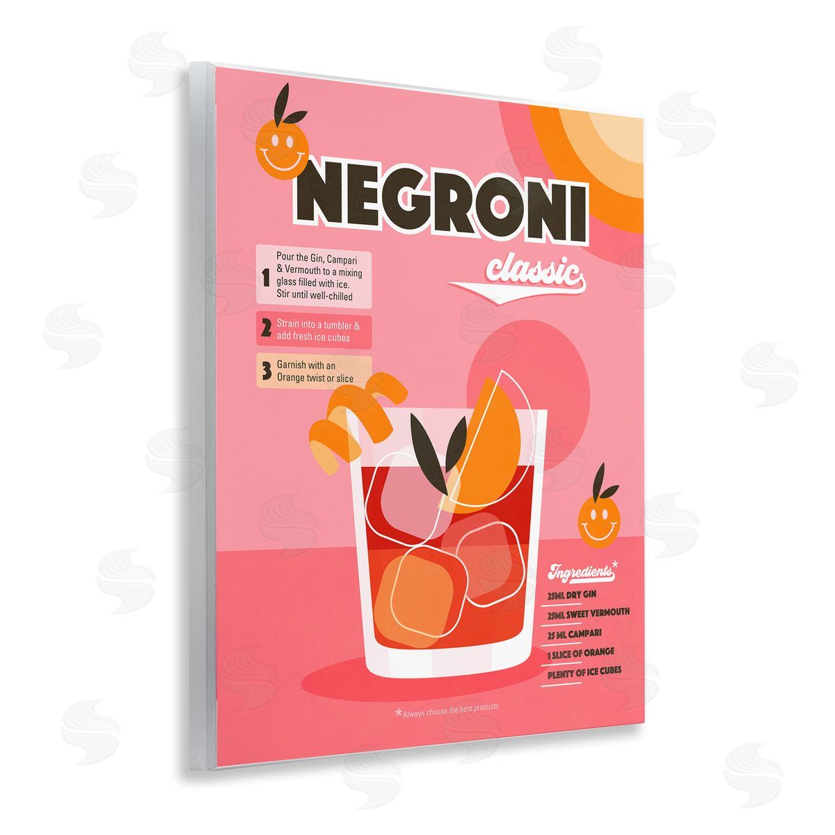 Dominique Vari Retro Negroni Cocktail Recipe Wooden Wall Plaque Art Print