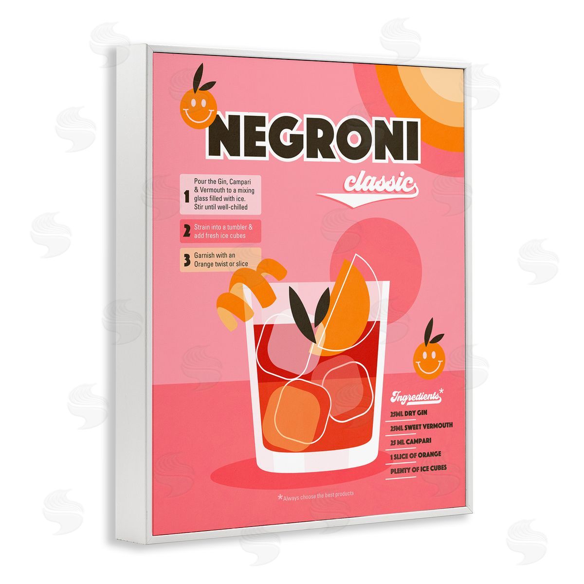 Dominique Vari Retro Negroni Cocktail Recipe White Framed Giclee Wall Art Print