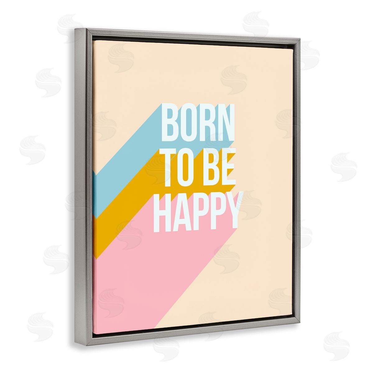 Dominique Vari Born To Be Happy Pastel Gray Floating Frame Canvas Wall Art Print