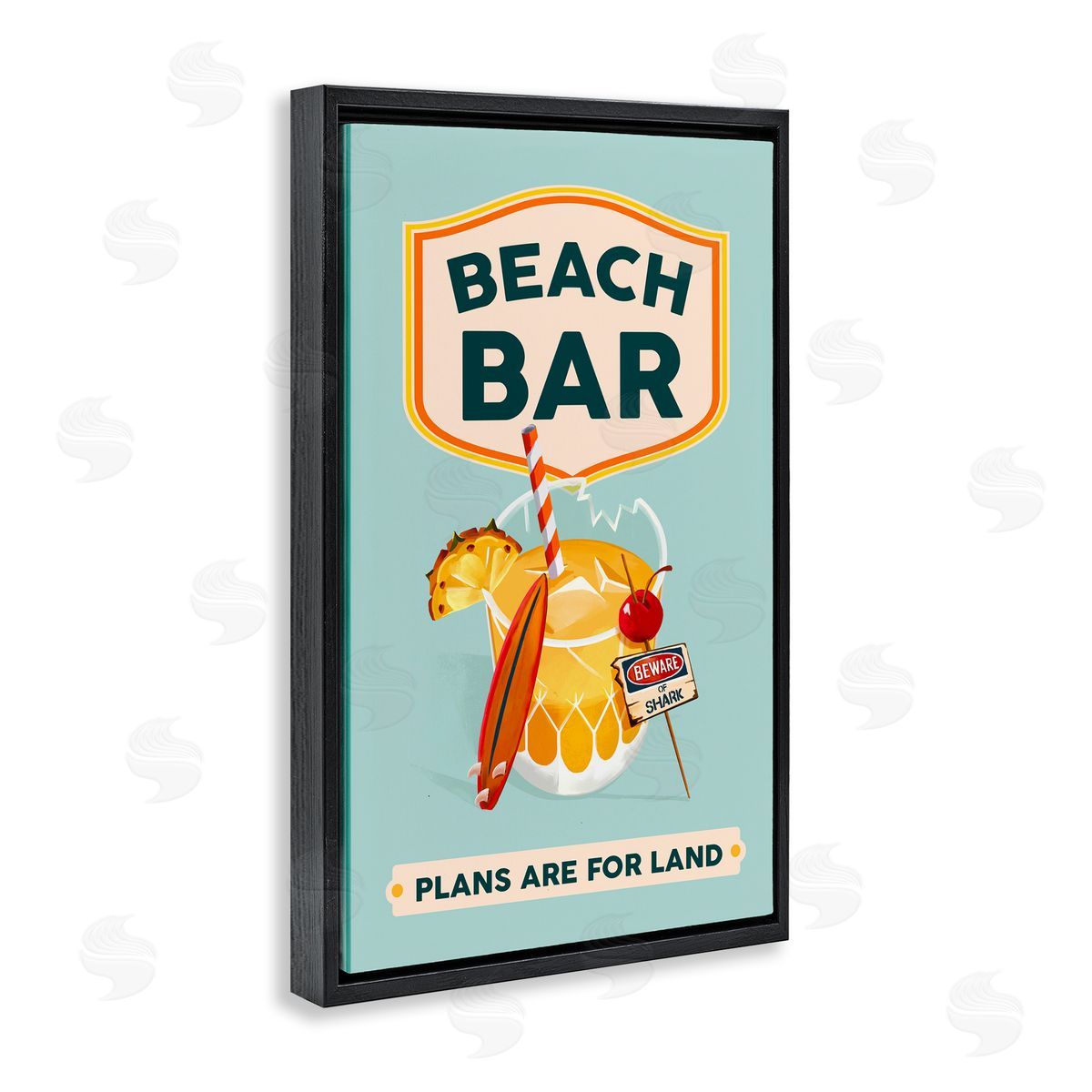 The Whiskey Ginger Beach Bar Cocktail Black Floating Frame Canvas Wall Art Print