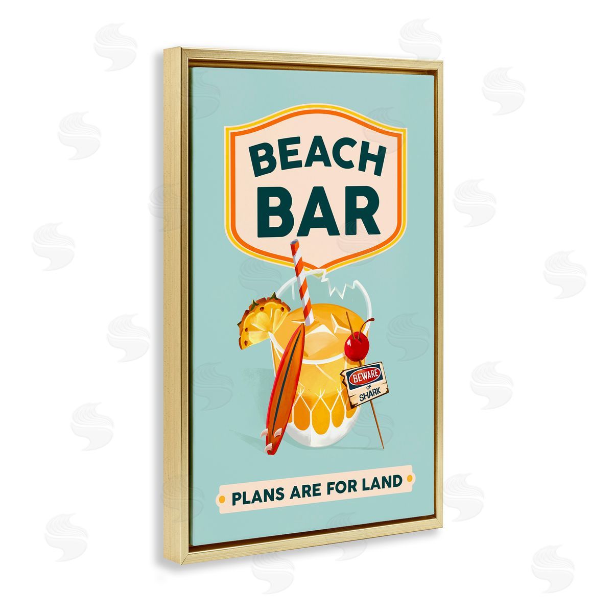 The Whiskey Ginger Beach Bar Cocktail Gold Floating Frame Canvas Wall Art Print